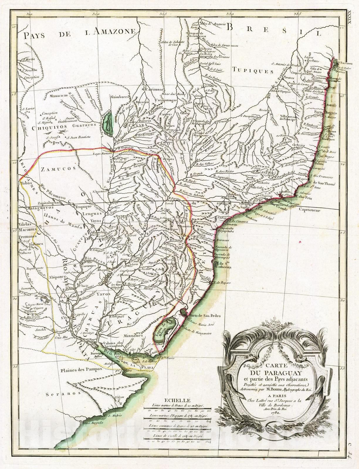 Historic Map : 1782 Paraguay, pays adjacants. - Vintage Wall Art