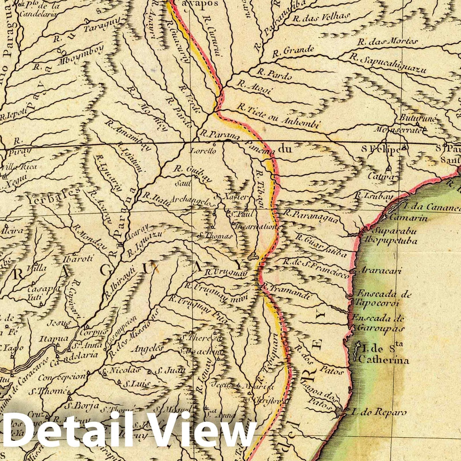Paraguay and Adjacent Regions - Boundary Map, 1782 - Historical Map Print