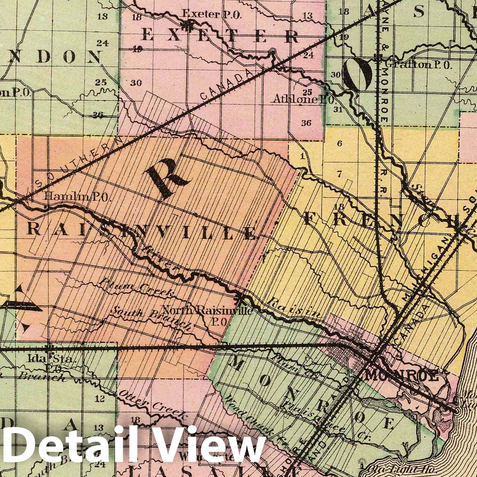 Monroe County, Michigan - Railroad Map, 1873 - Historical Map Reproduction