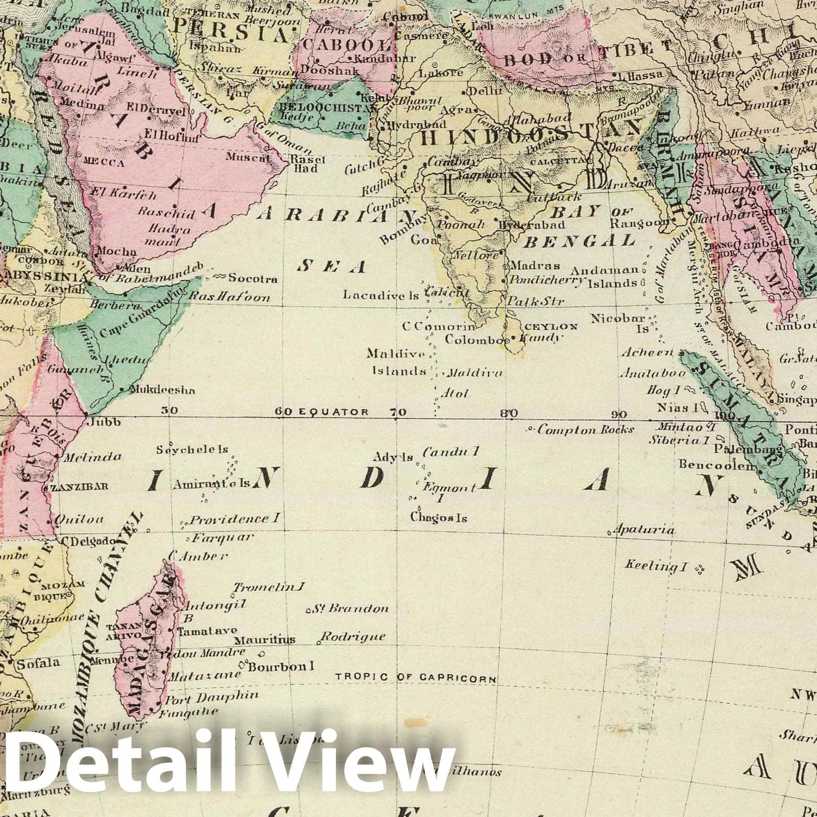 Eastern Hemisphere, 1876 - Historical Map Print