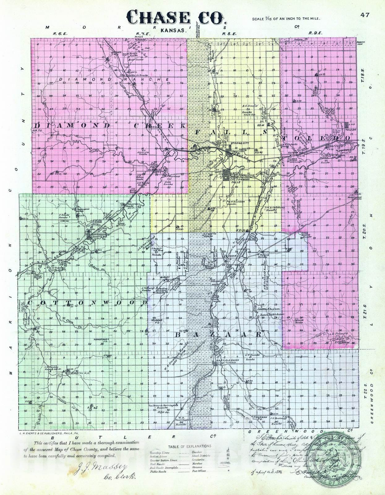 Historic Map : 1887 Chase Co, Kansas. - Vintage Wall Art