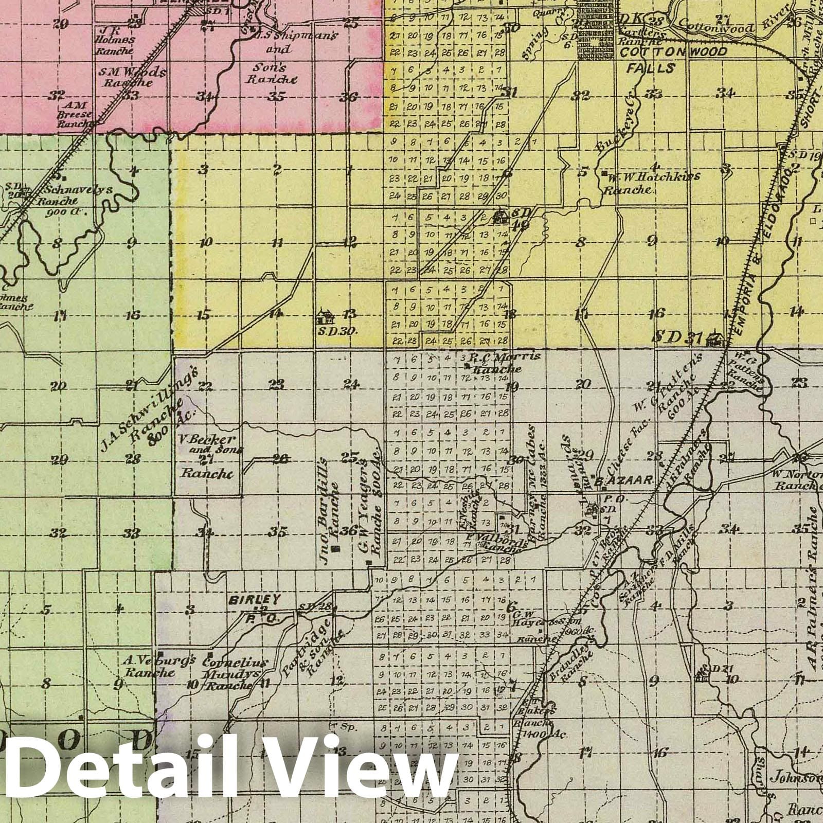 Chase County Kansas 1887 Historical Map Print