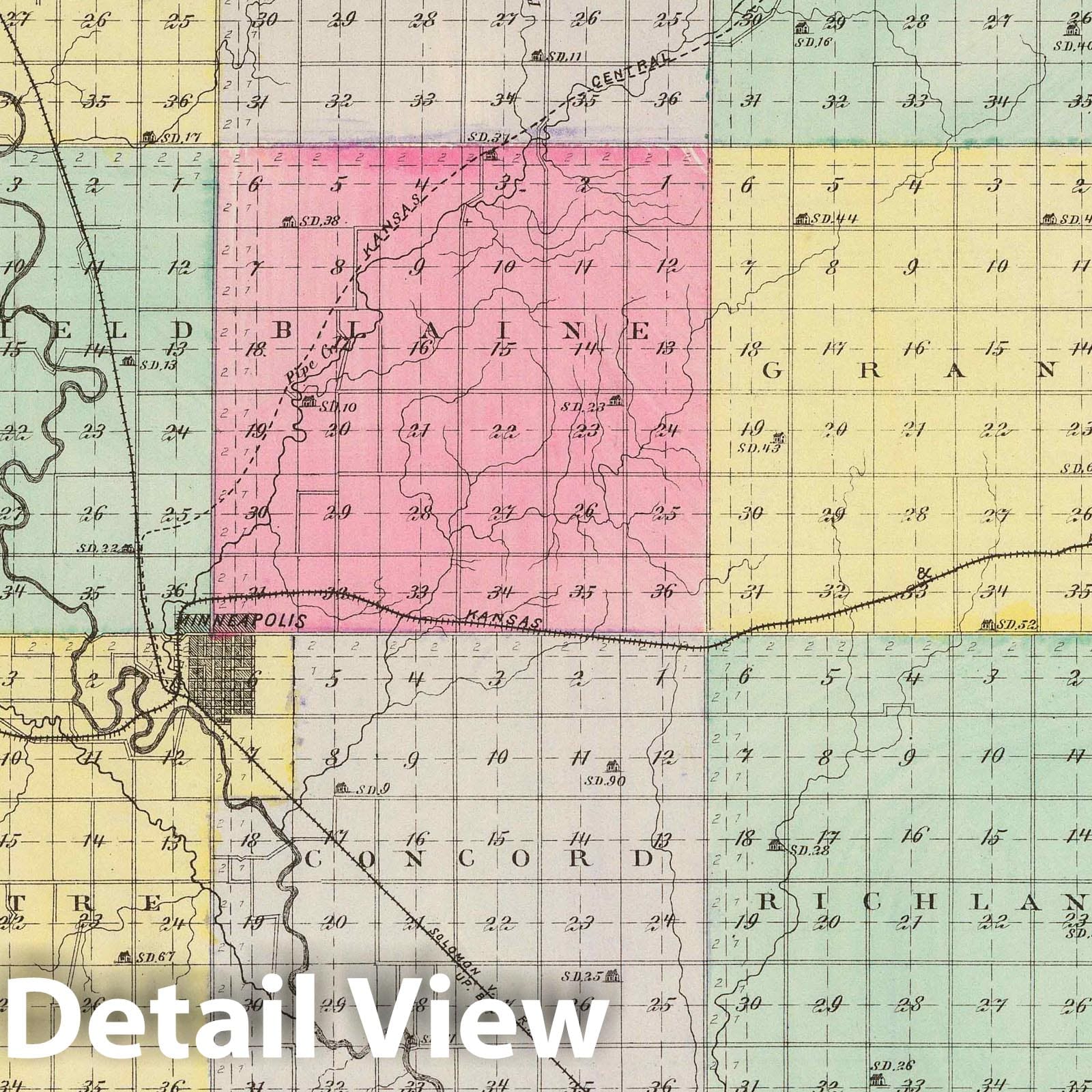 Ottawa County Kansas Map 1887 - L.H. Everts Atlas Reproduction