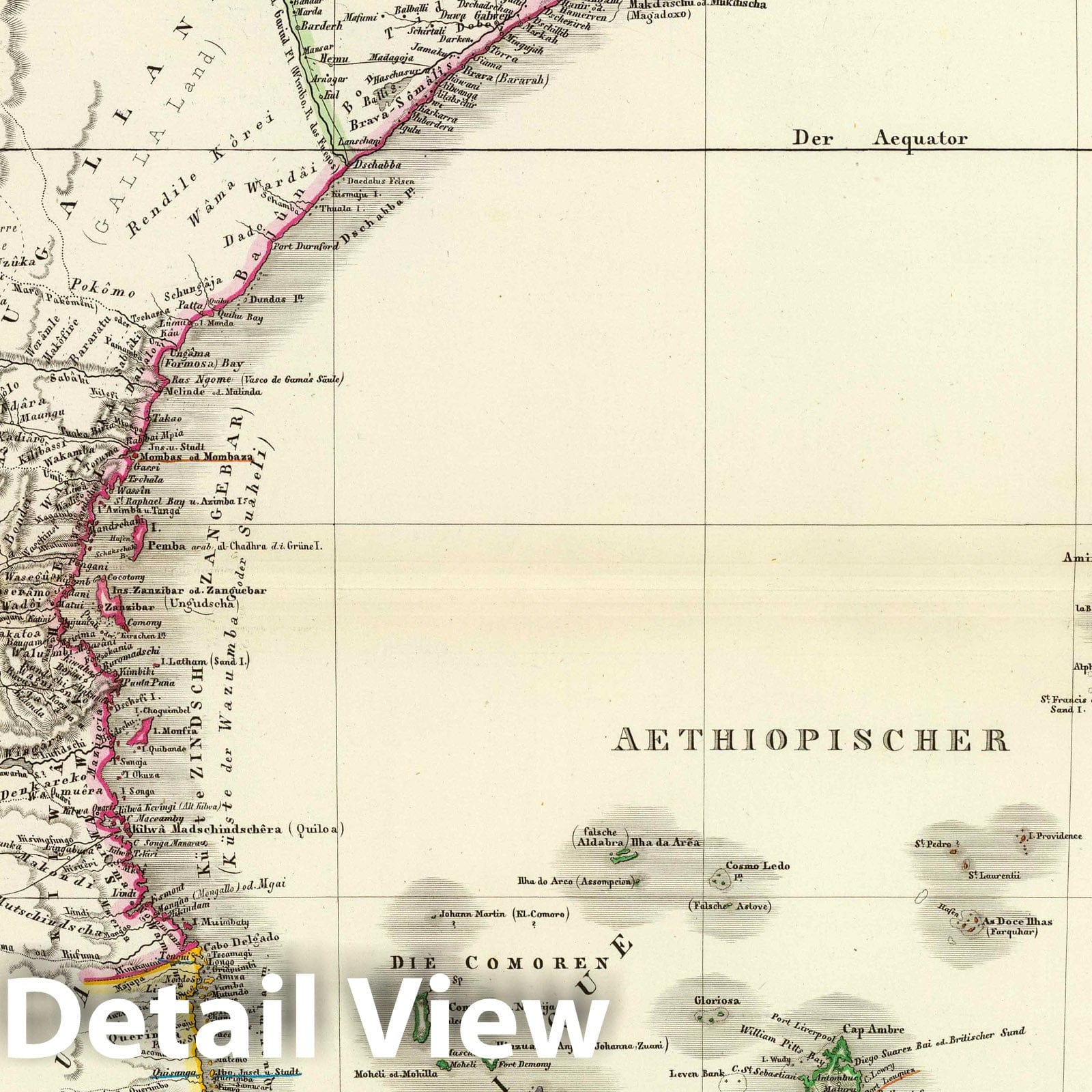 Eastern East Africa, Madagascar and Ethiopian Islands, 1849 - Historical Map Print