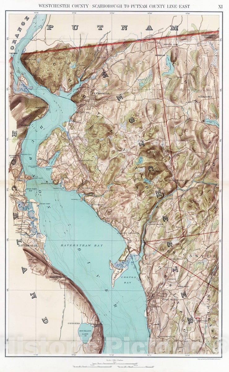 Historic Map : City Atlas - 1891 Westchester Co, Scarborough-Putnam Co. line. - Vintage Wall Art