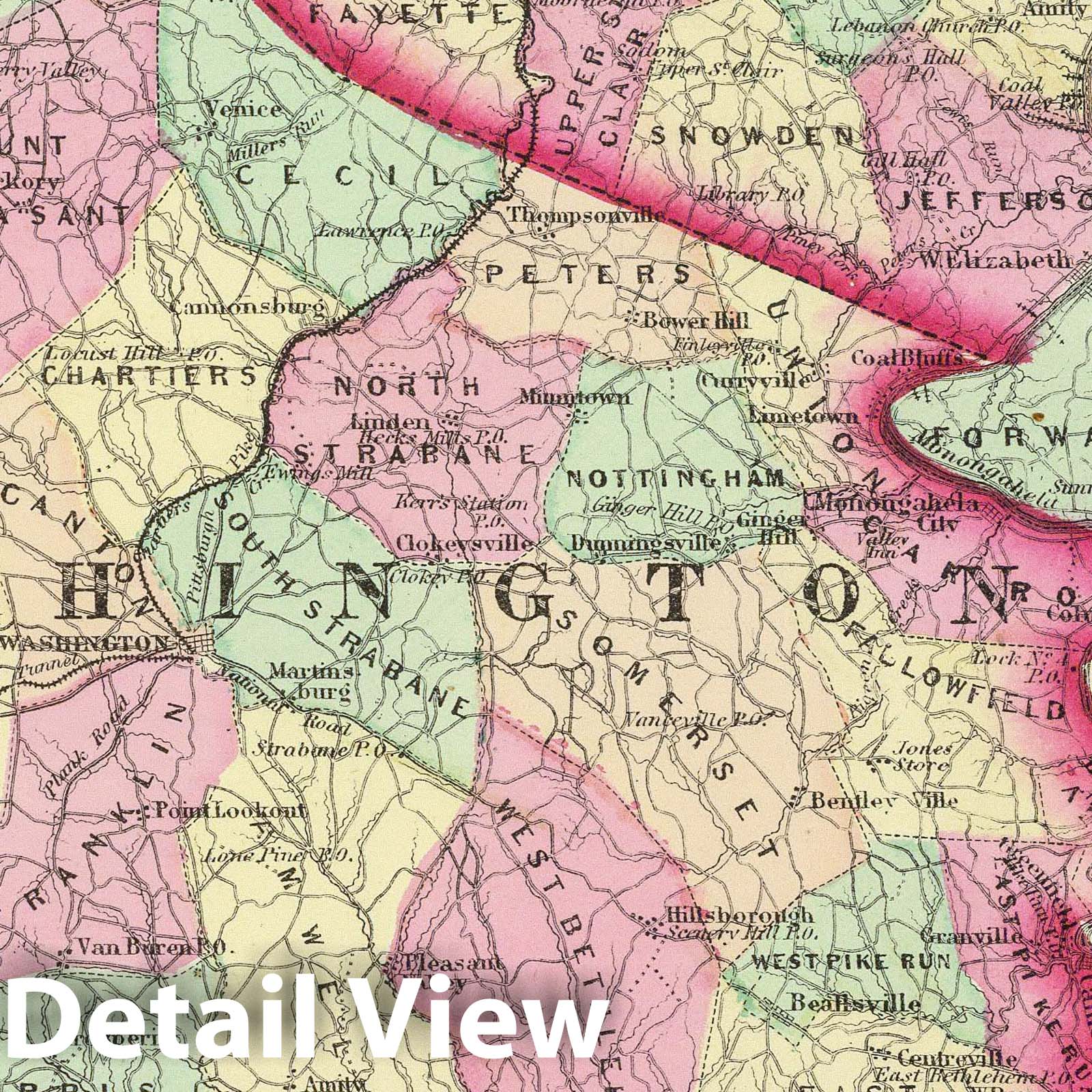 Allegheny, Washington, Greene Counties, Pennsylvania - Railroad Map, 1872