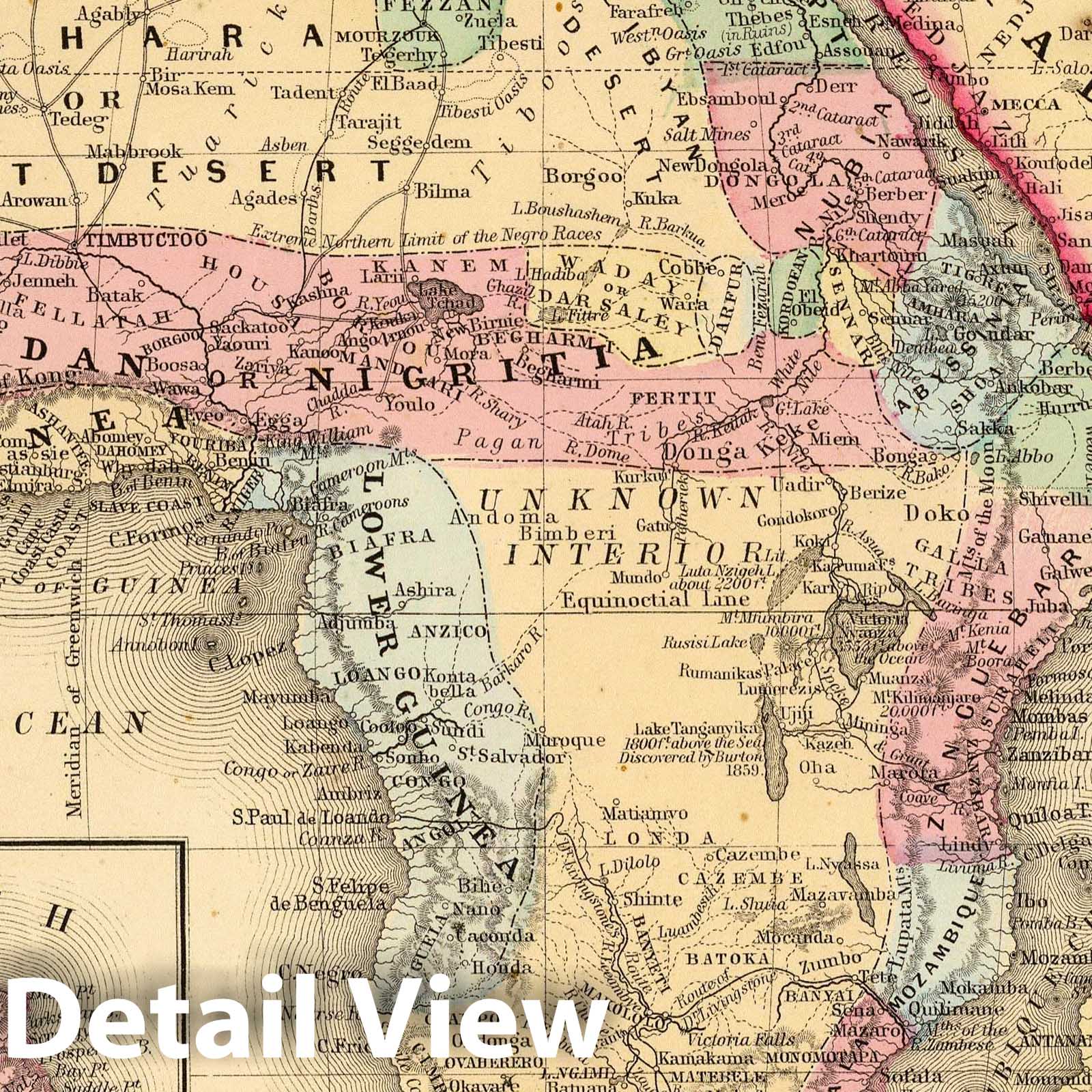 Africa and Saint Helena, 1870 - Historical Map Print