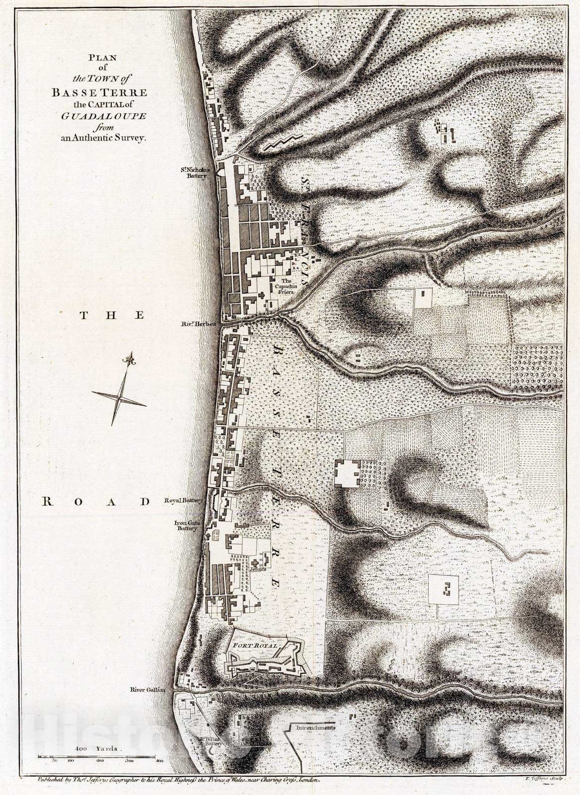 Historic Map : Basse-Terre (Guadeloupe), 1760 Basse Terre. , Vintage Wall Art