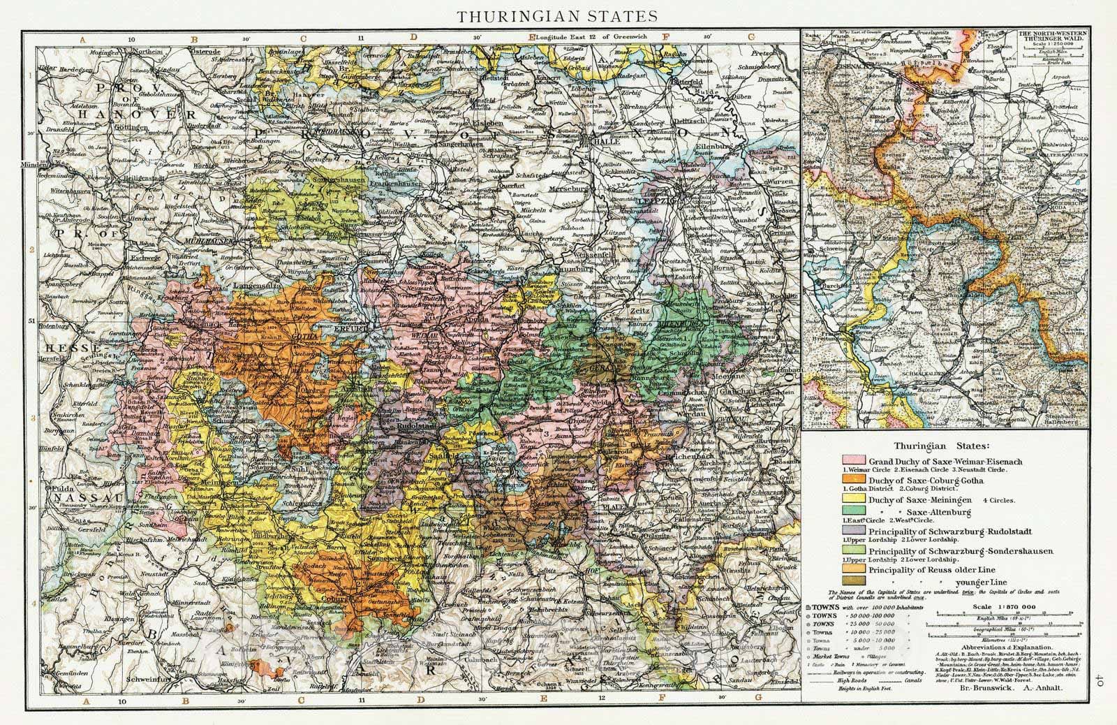 Historic Map : 1895 Thuringian States. - Vintage Wall Art