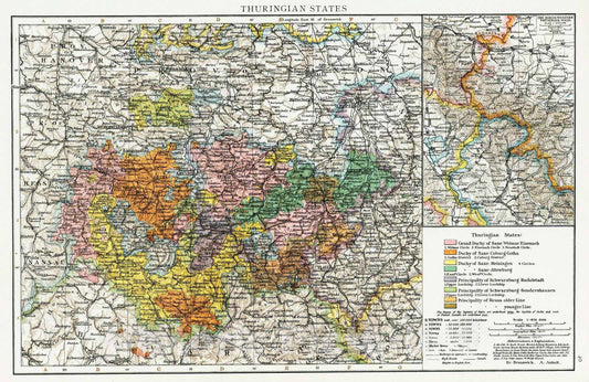 Historic Map : 1895 Thuringian States. - Vintage Wall Art