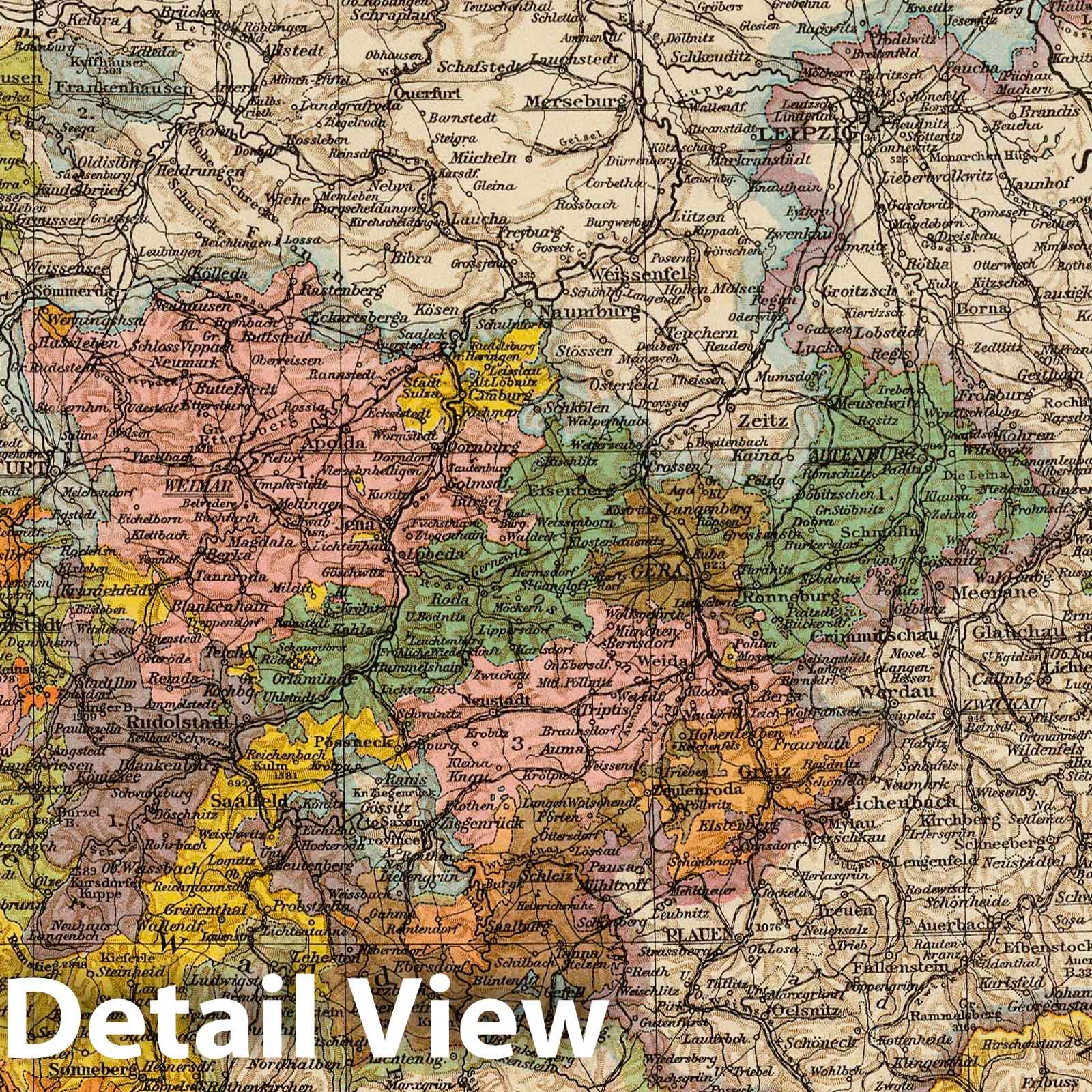 Thuringian States and Thuringerwald - Railroad Map, 1895