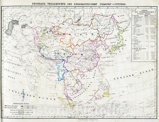 Historic Map : 1855 Buddhaistischen Staaten-Systems. - Vintage Wall Art