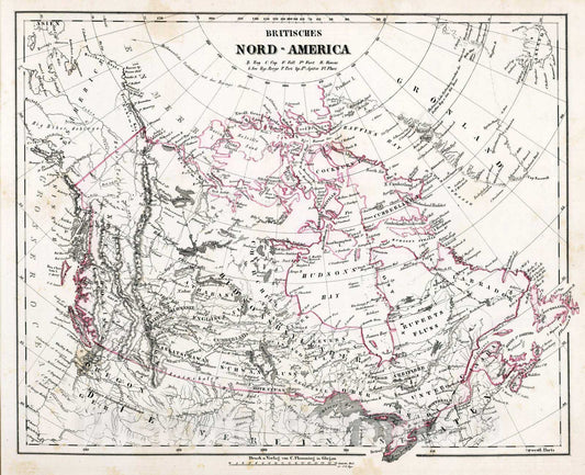 Historic Map : Canada, 1855 Brit. Nord-America. , Vintage Wall Art