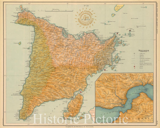 Historic Wall Map : Philippines, 1899 No. 20. Panay. , Vintage Wall Art