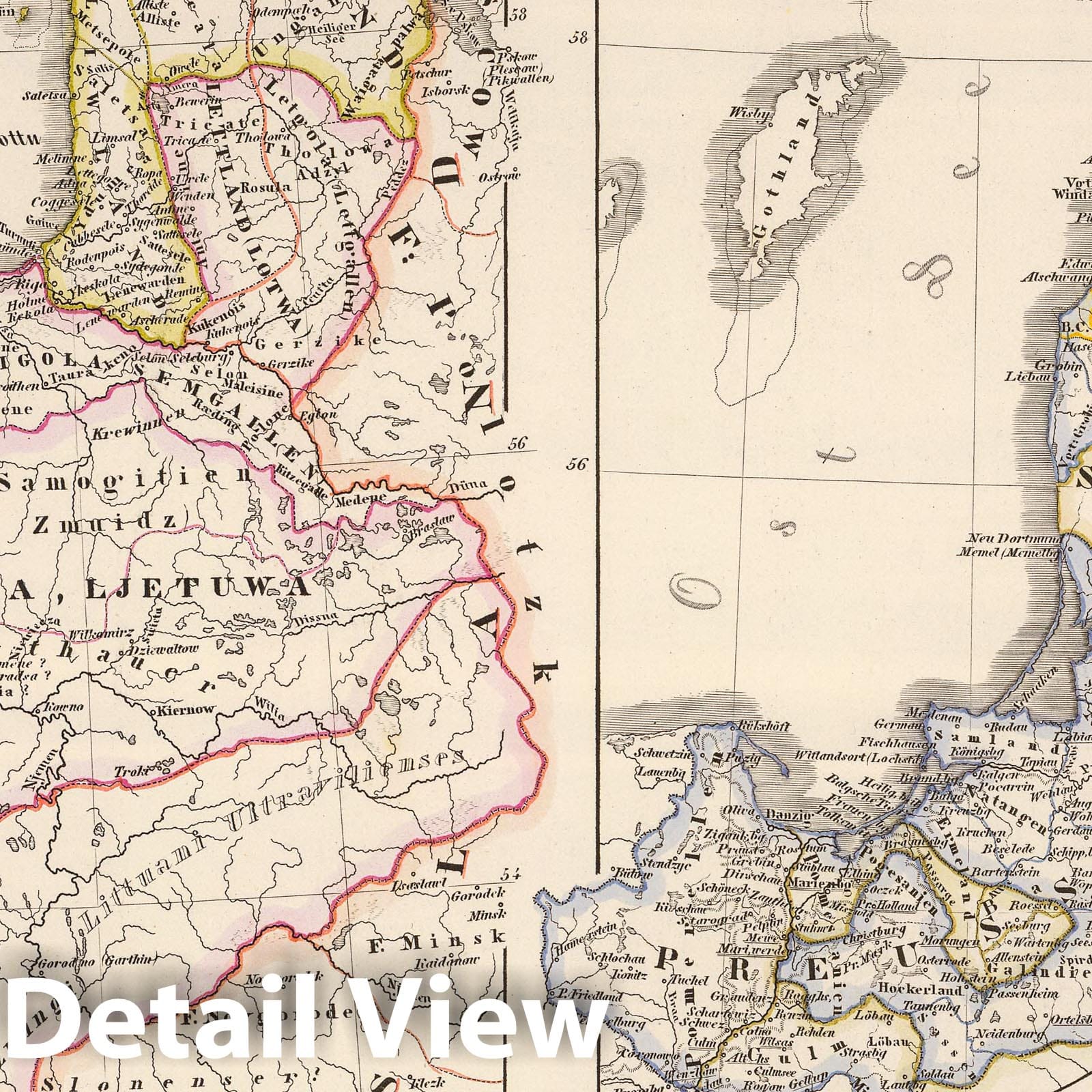 Baltic States, Poland and Lithuania - 13th Century, 1854 Historical Map Print