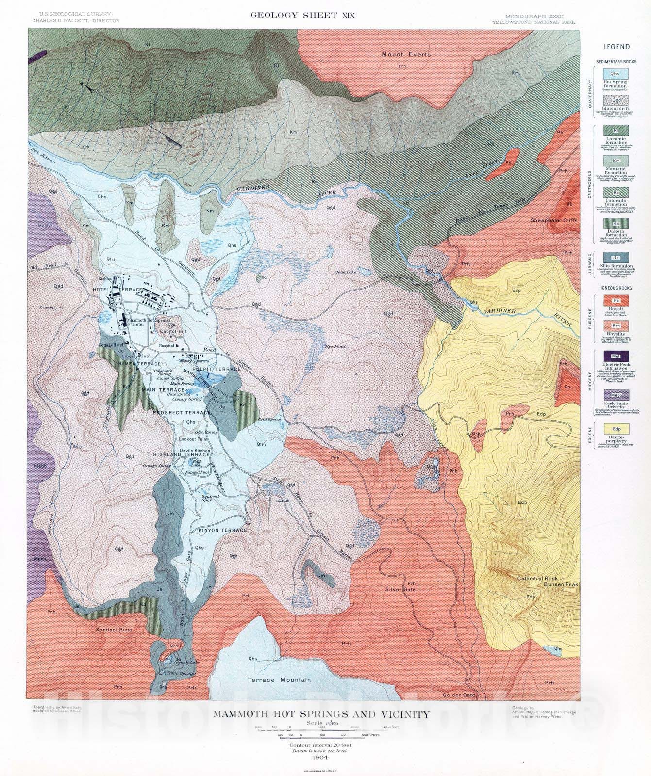 Historic Map : 1904 Mammoth Hot Springs and Vicinity. v2 - Vintage Wall Art