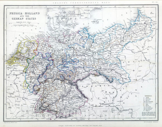 Historic Map : 1847 Prussia - Holland and the German States. - Vintage Wall Art