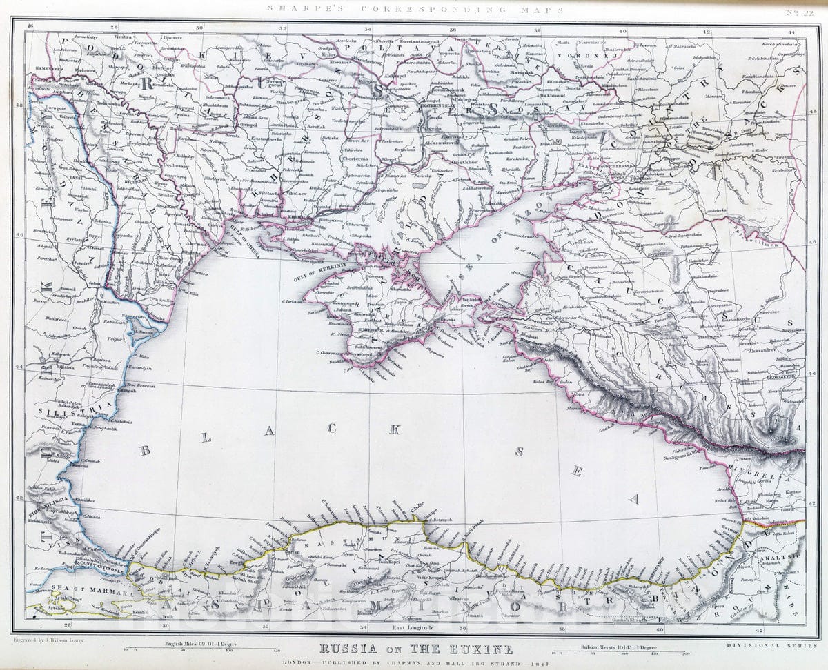 Historic Map : 1847 Russia on the Euxine (Black Sea). - Vintage Wall Art