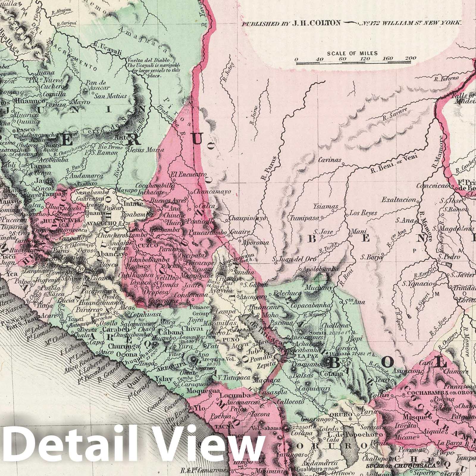 Peru, Bolivia, and Lima - Boundary Map, 1865 - Historical Map Print
