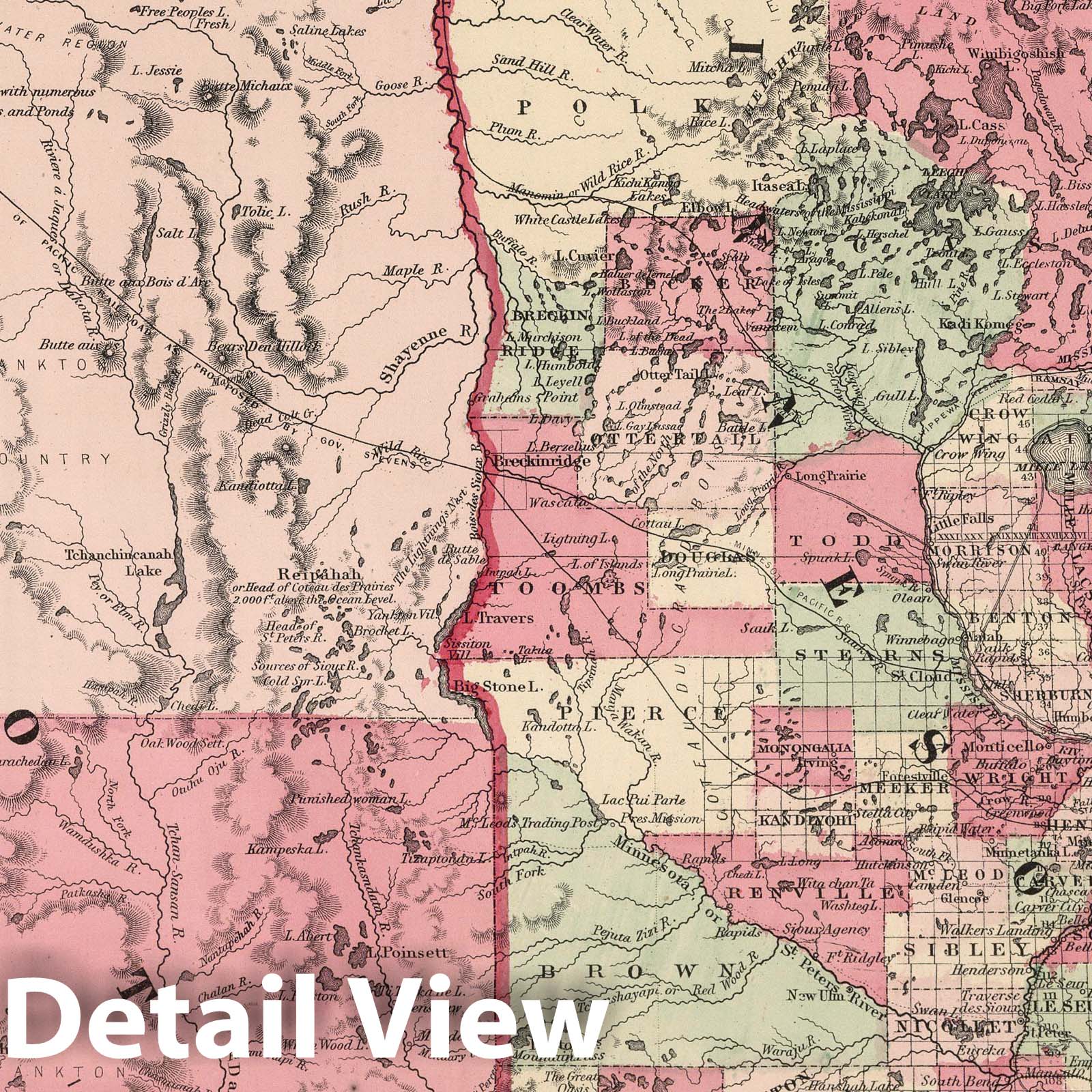 Minnesota and Dakota - Railroad Map, 1864 - Historical Map Print
