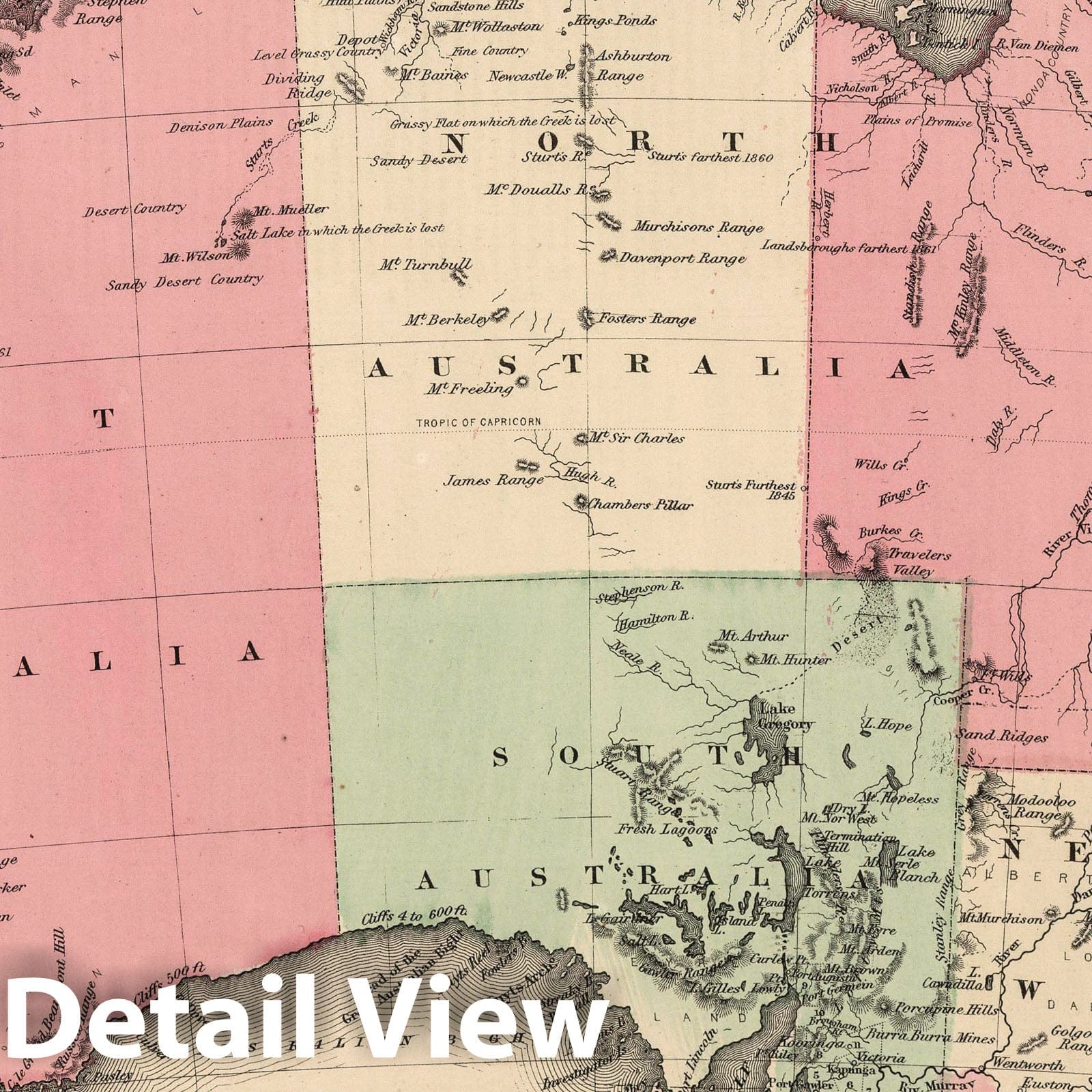 Australia - Physical Map, 1864 - Historical Map Print