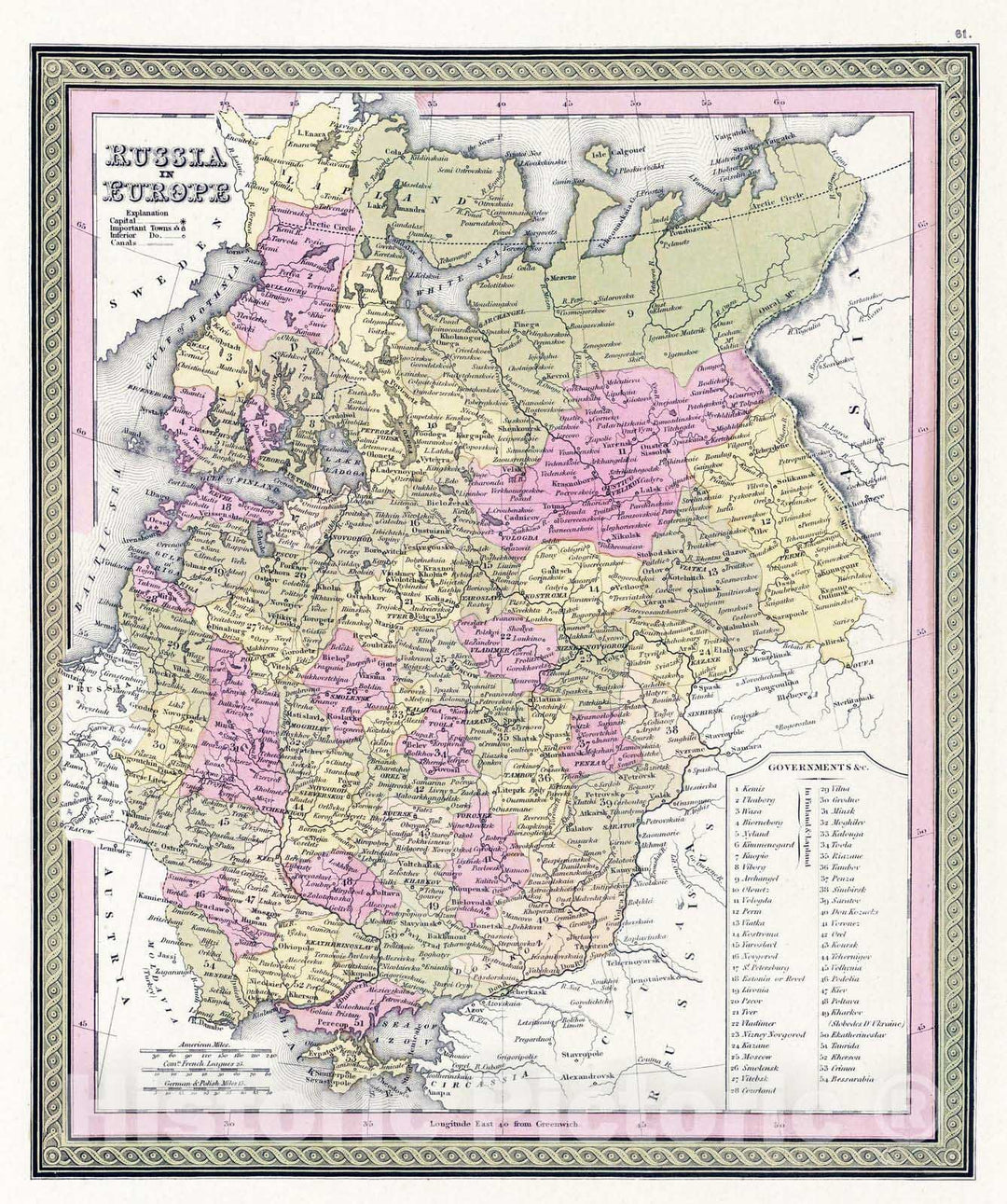 Historic Map : 1849 Russia in Europe - Vintage Wall Art