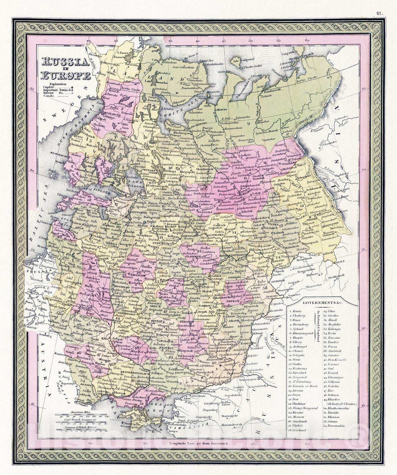 Historic Map : 1849 Russia in Europe - Vintage Wall Art