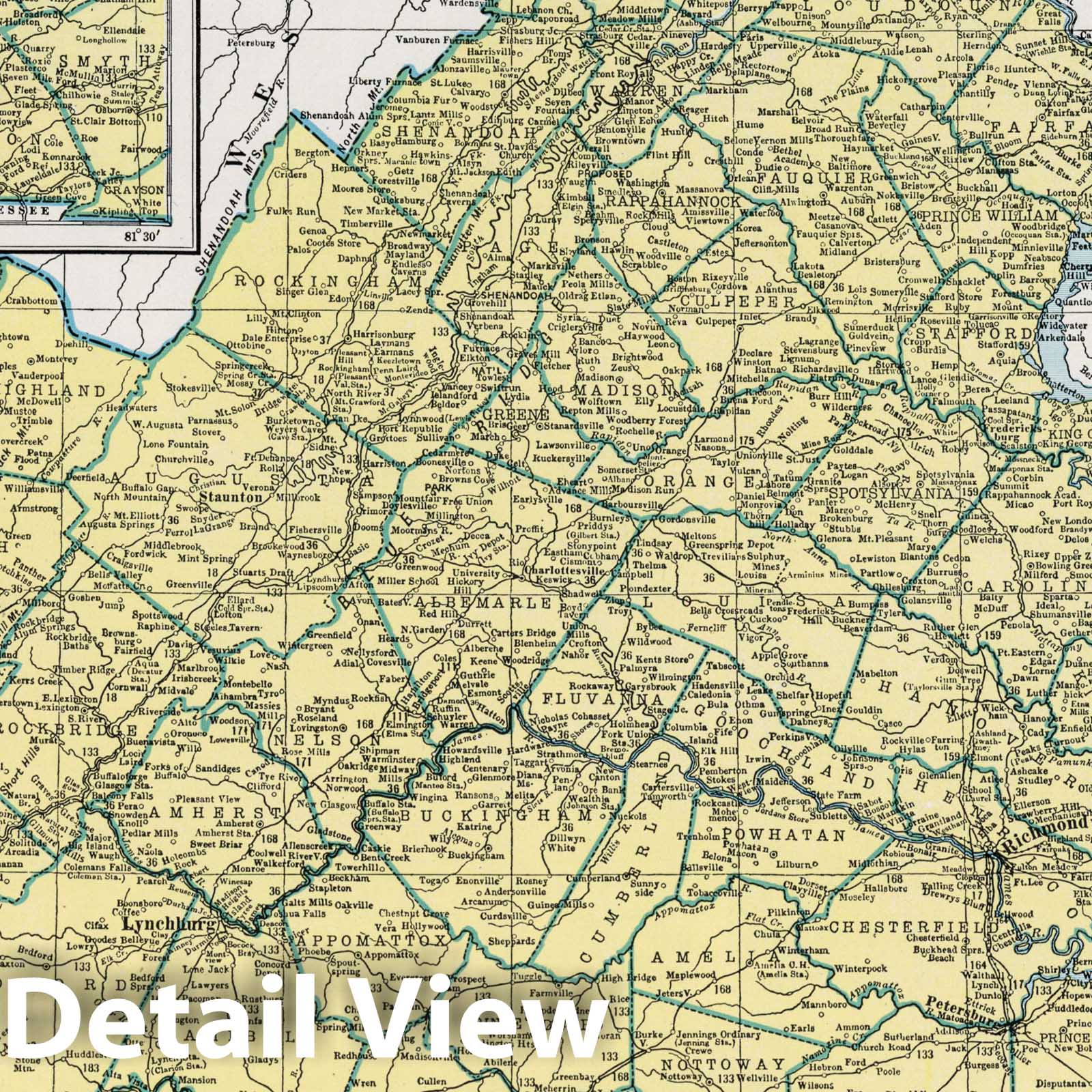 Virginia - Physical Map, 1948 - Hammond's New World Atlas Historical Print