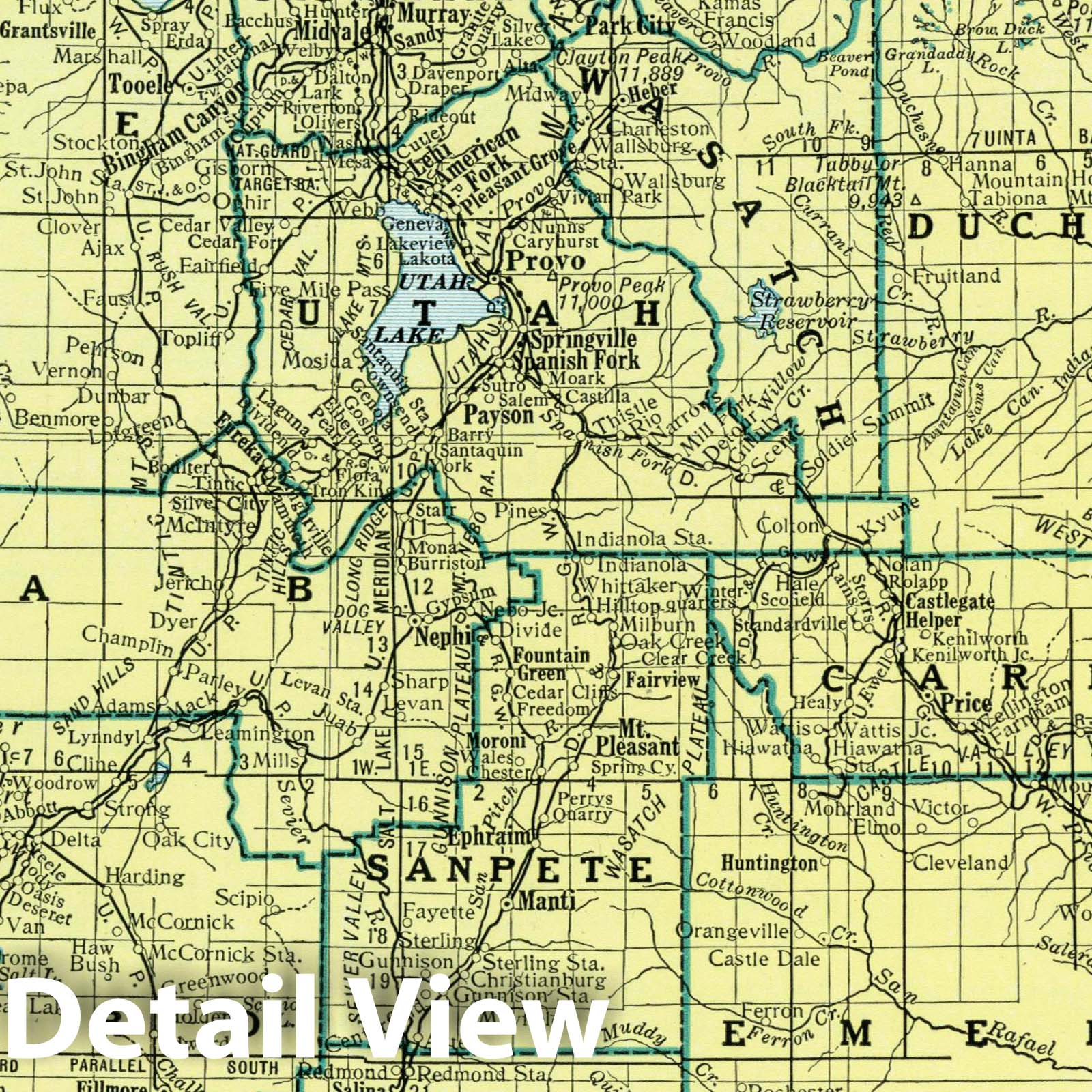 Utah - Physical Map, 1948 - Hammond's New World Atlas Historical Map Print