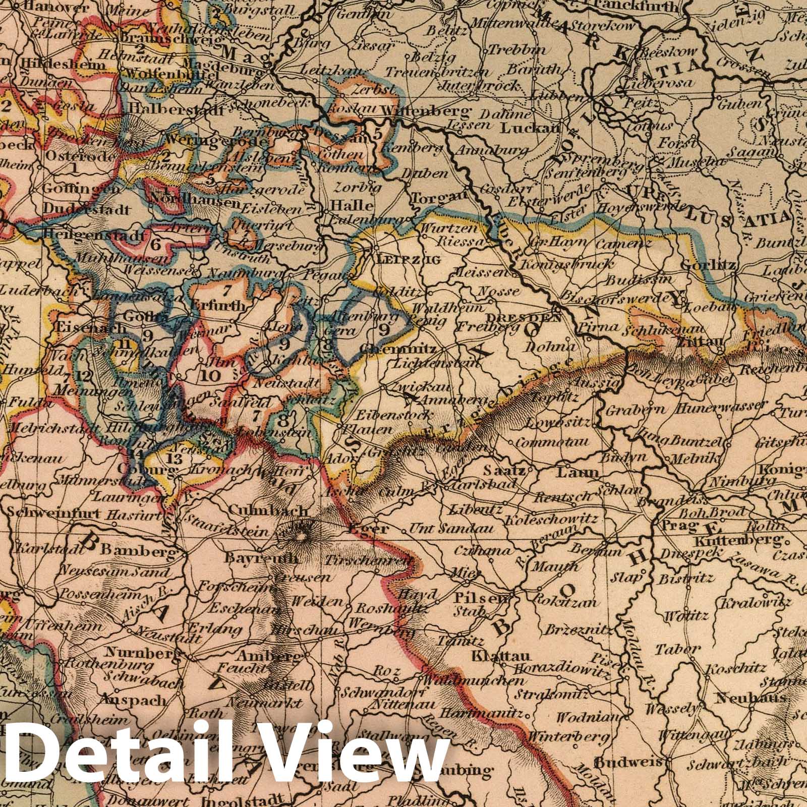 Germany - River Map, 1825 - Hand-Colored Historical Map Print