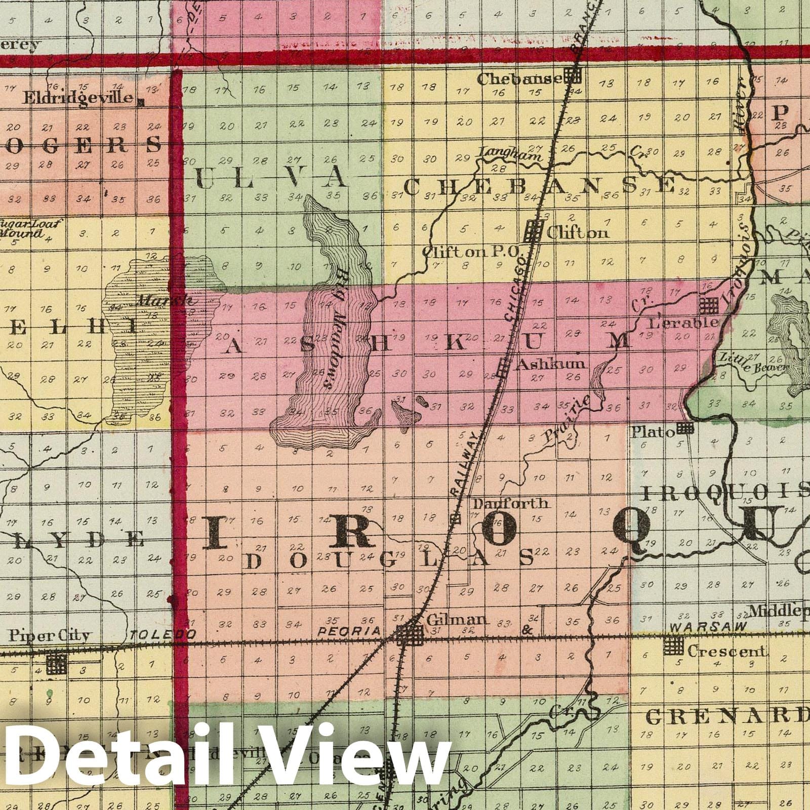 Kankakee, Iroquois, and Ford Counties, Illinois 1872 Historical Map Print