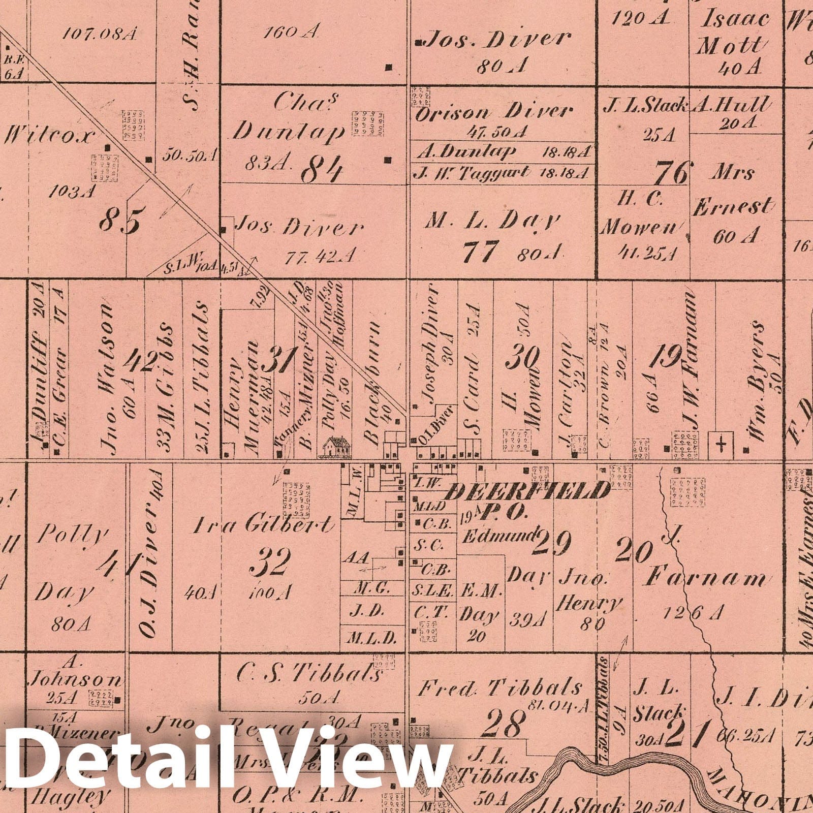 Deerfield Township - Property Map, 1874 - Portage County Ohio Historical Print