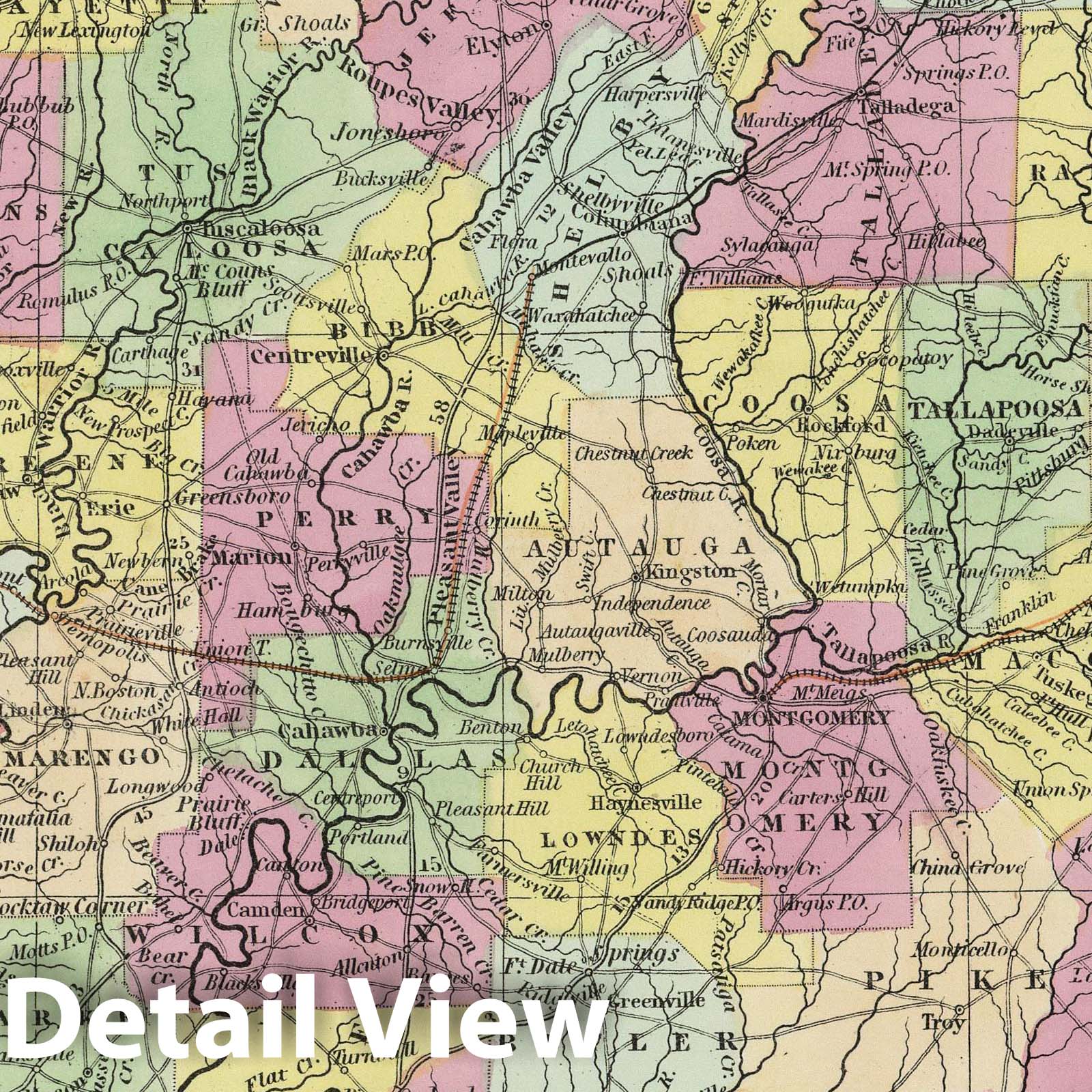 Alabama - Railroad Map, 1855 - Historical Map Print