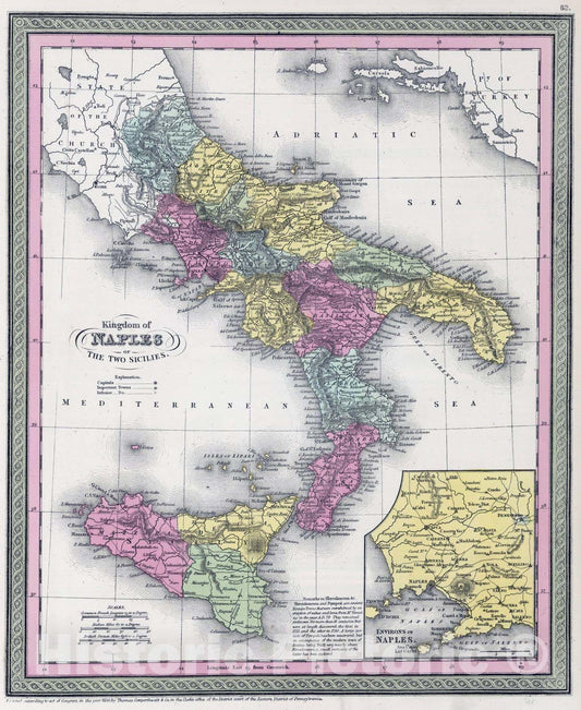 Historic Map : 1855 Kingdom of Naples - Vintage Wall Art