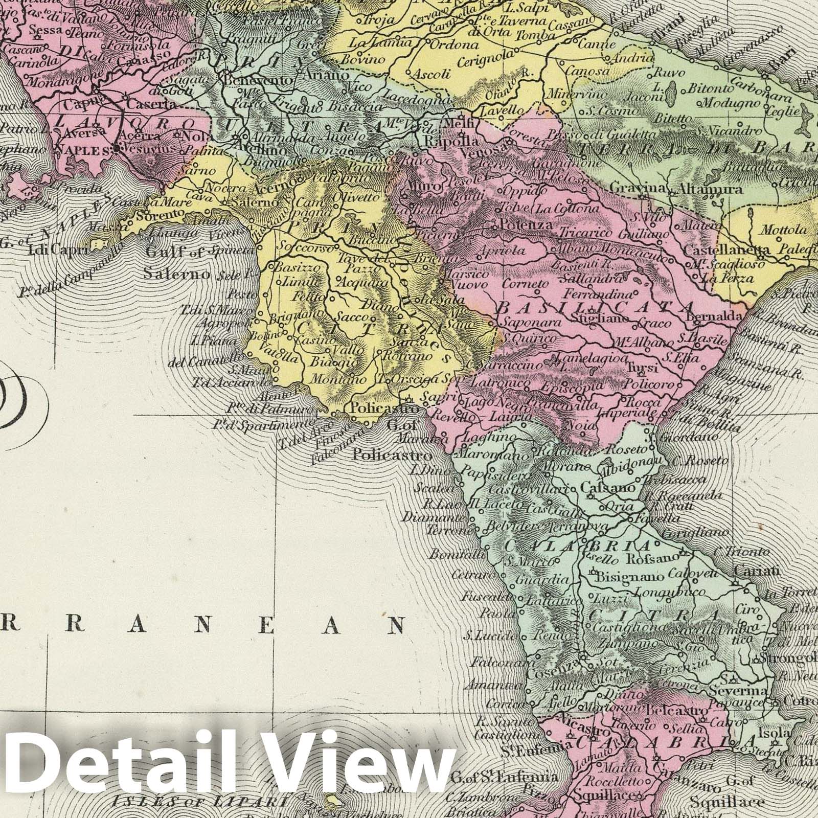 Kingdom of Naples and Sicily, 1855 - Historical Map Print