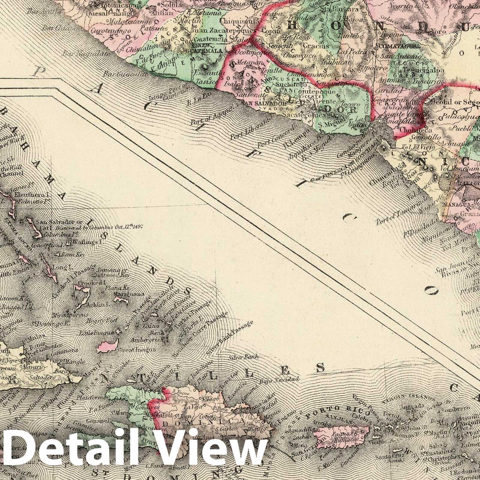 Central America, West Indies & Caribbean - Railroad Map, 1874 - Historical Atlas Print