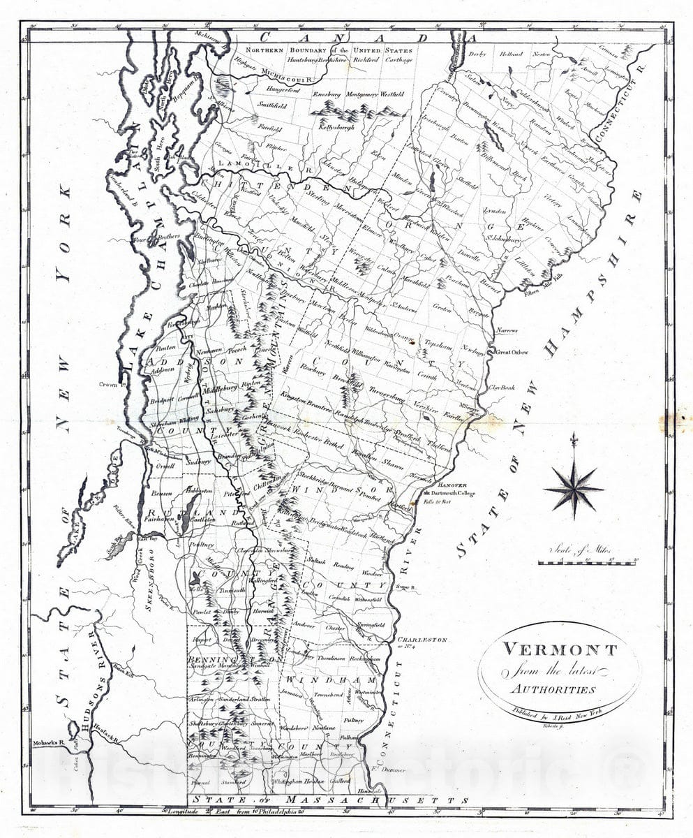 Historic Wall Map : National Atlas - 1796 Vermont. - Vintage Wall Art