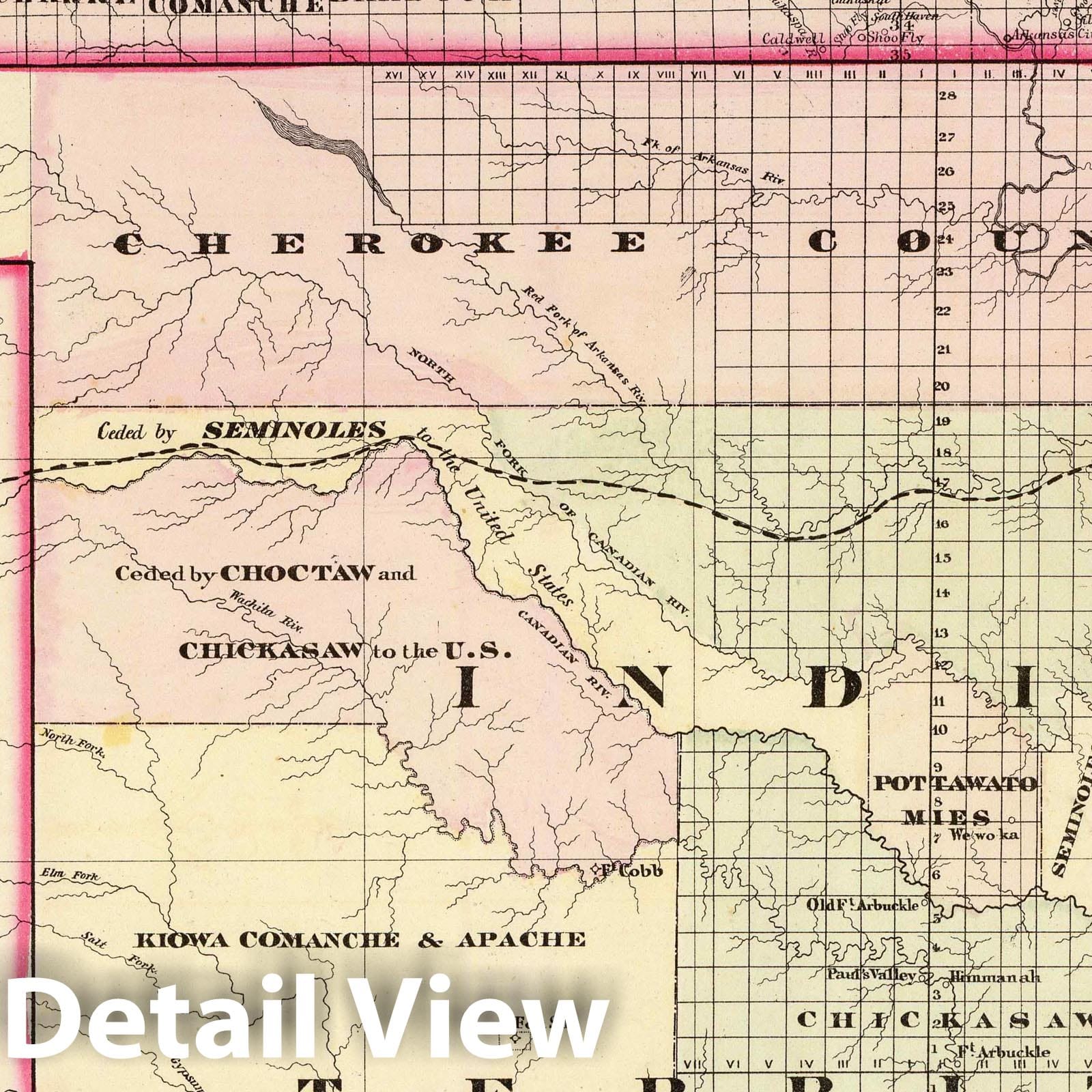 Indian Territory - Railroad Map, 1875 - Cram's New Commercial Atlas