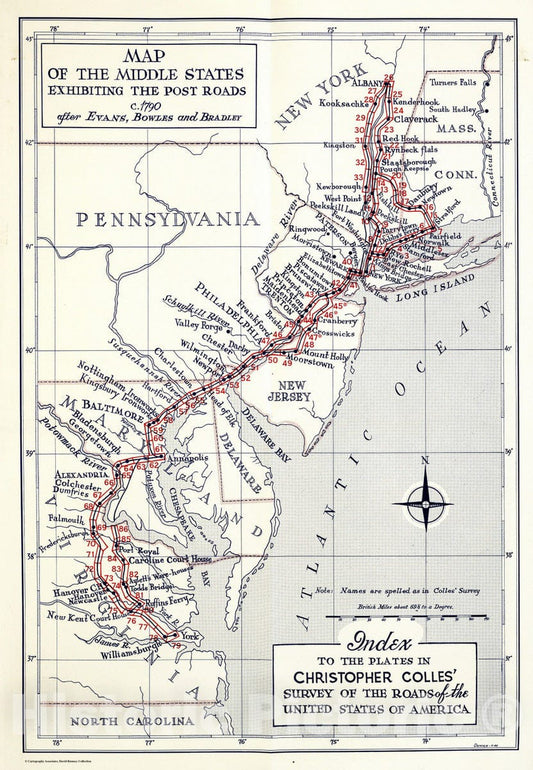 Historic Map - Guide Book - 1961 Index to the Plates in Christopher Colles' Survey of the Roads. - Vintage Wall Art