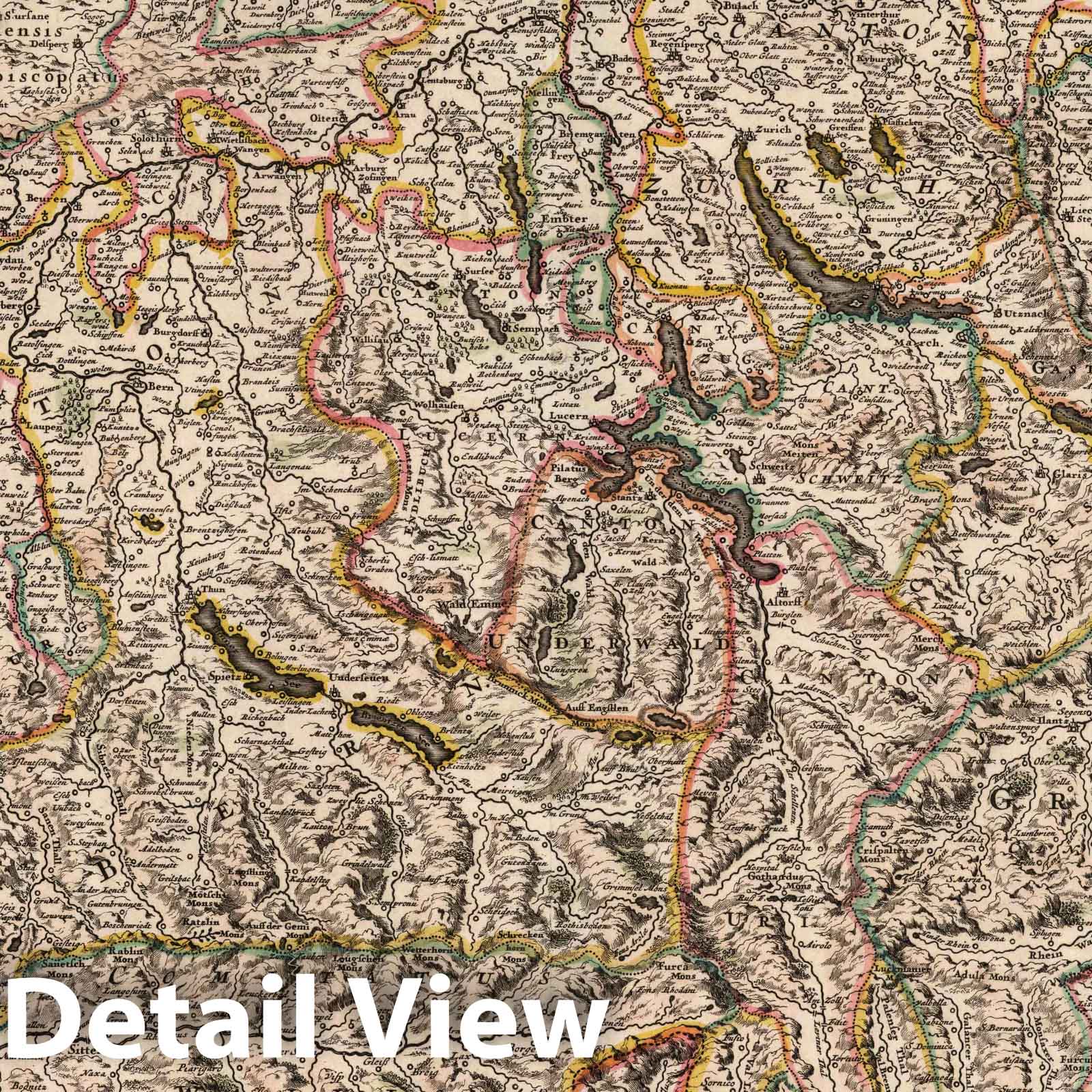 Switzerland, 1682 - Hand-Colored Historical Map Print by Frederick de Wit