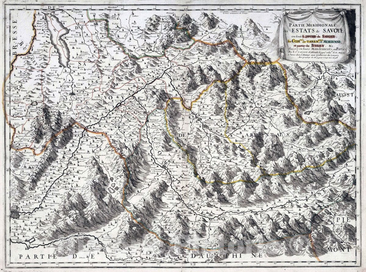 Historic Wall Map : 1696 Southern Savoy, France. - Vintage Wall Art