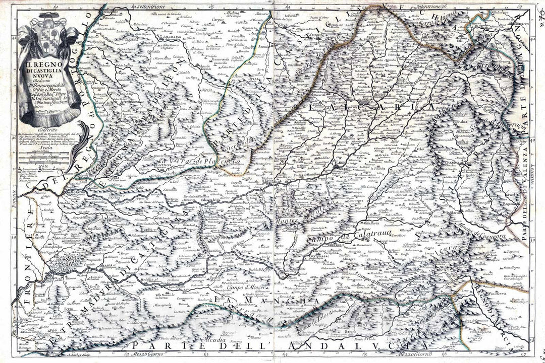 Historic Map : Spain, Iberian Peninsula, Europe 1696 Il Regno di Castiglia Nuova , Vintage Wall Art