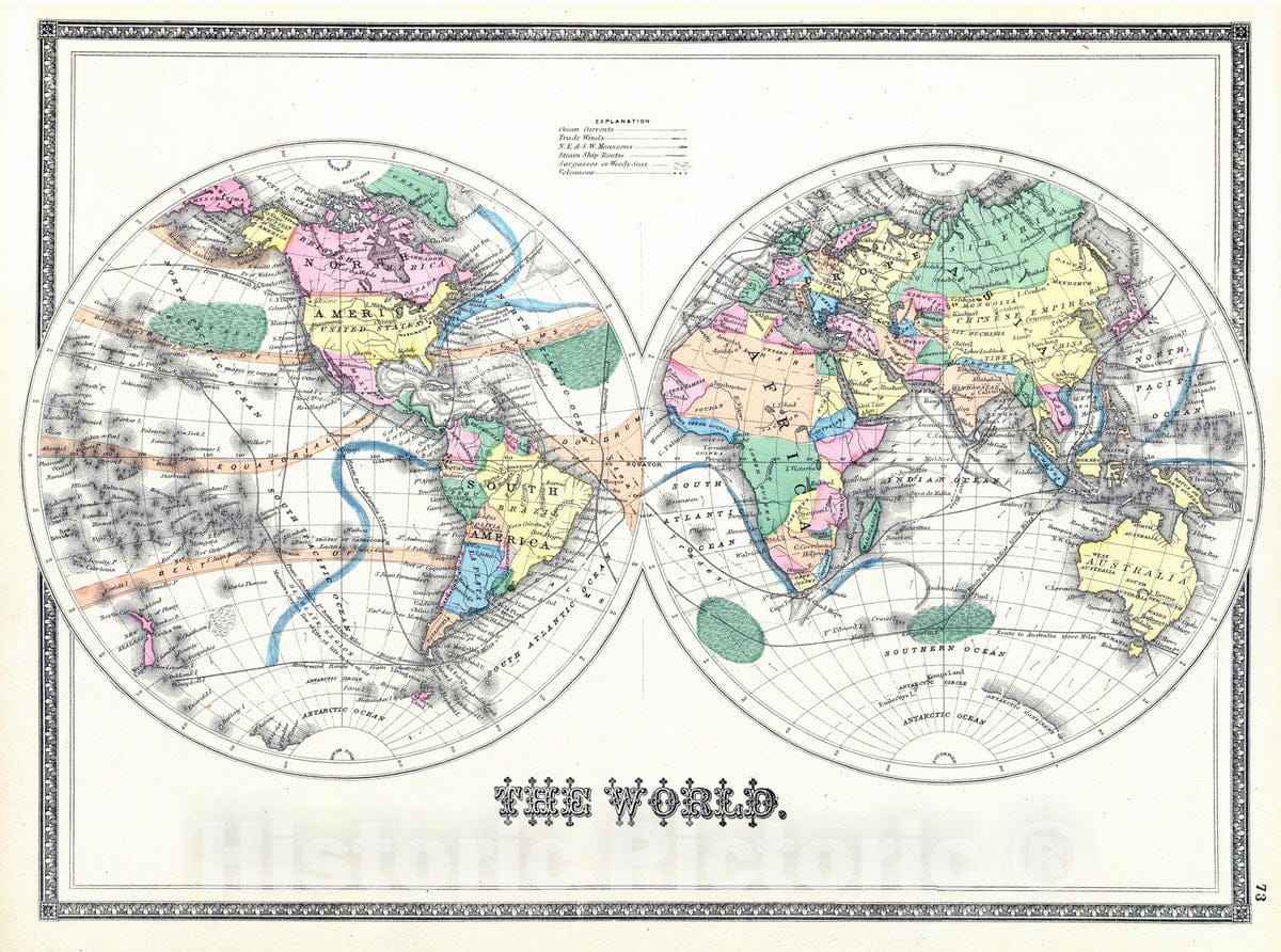Historic Map : 1872 The world. - Vintage Wall Art