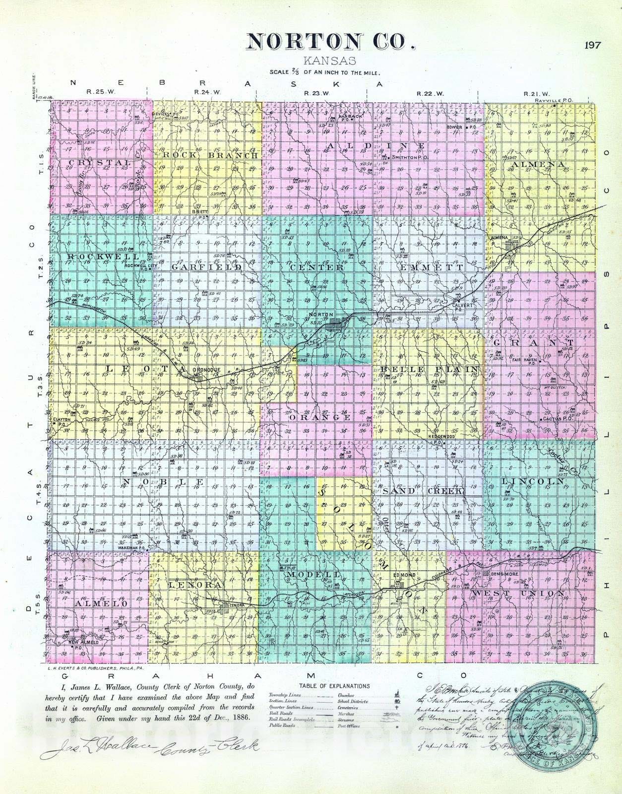 Historic Map : 1887 Norton Co, Kansas. - Vintage Wall Art