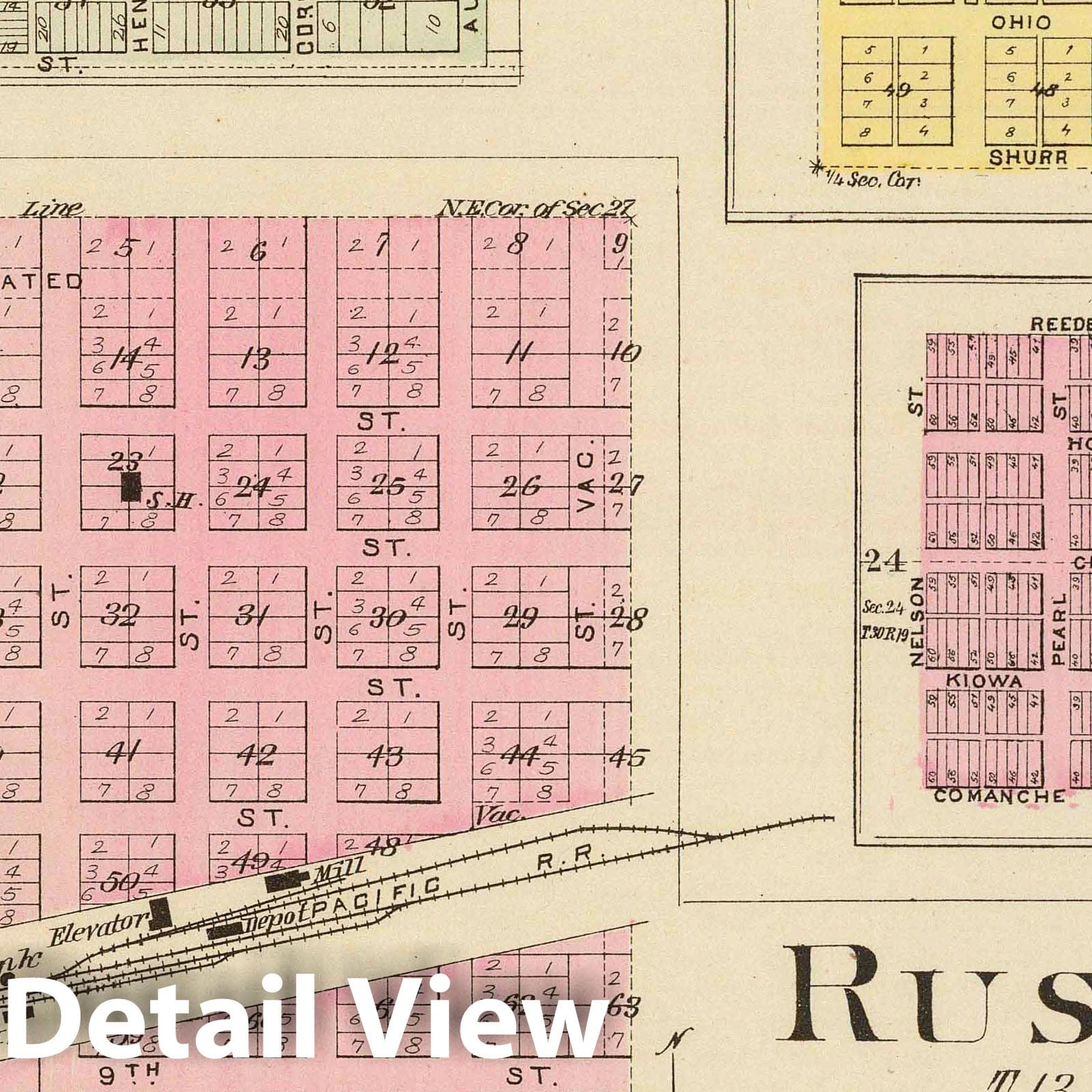 Russell, Bunker Hill, Leeson, and Reeder, Kansas - Military Map, 1887