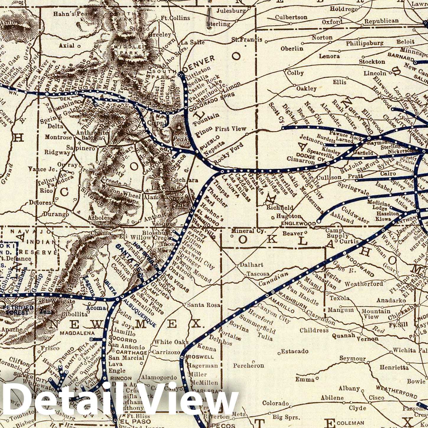 Santa Fe Railway, Chicago to California - Railroad Map, 1904