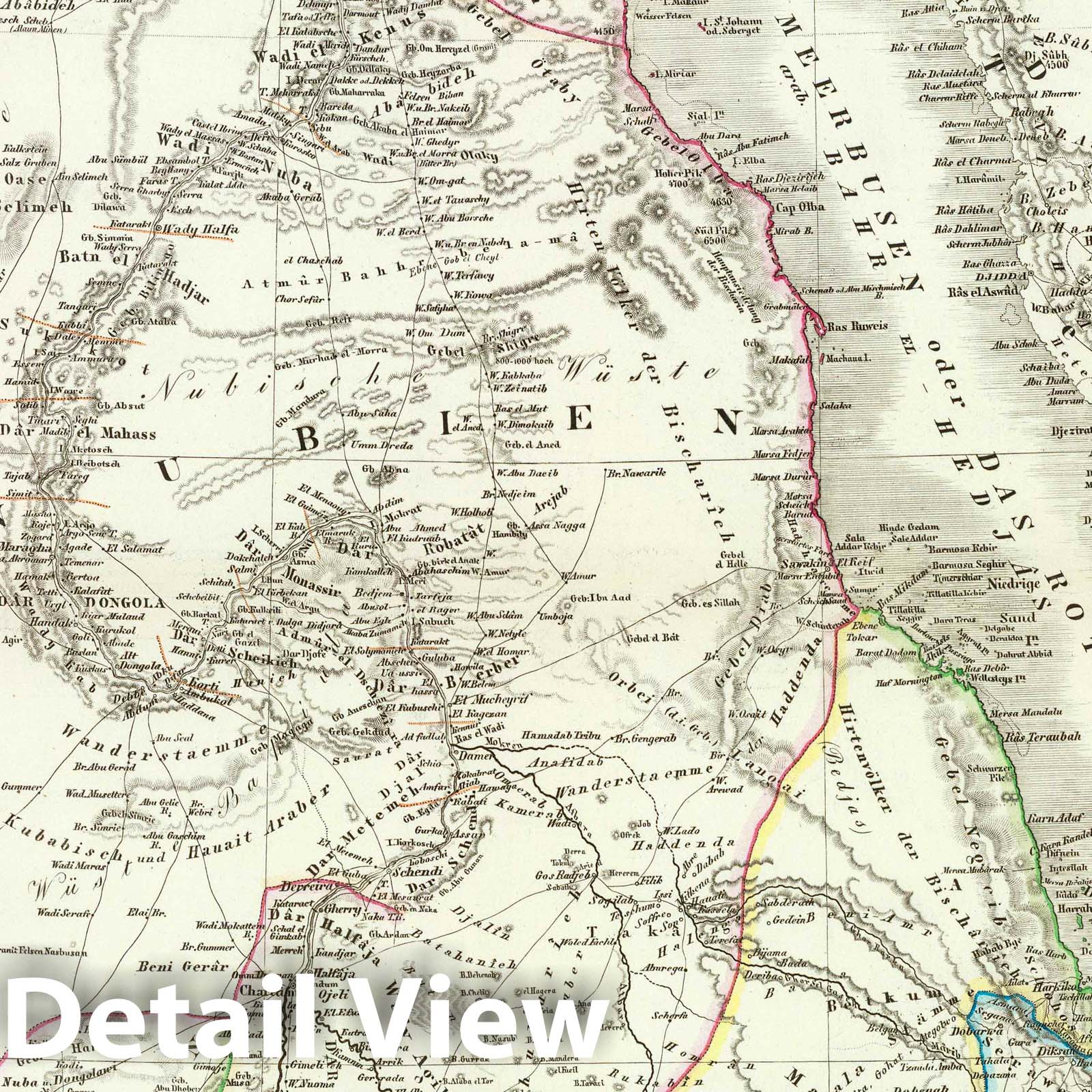 Egypt, Sudan, and Abyssinia with Nile Delta and Alexandria, 1853 - Historical Map Print
