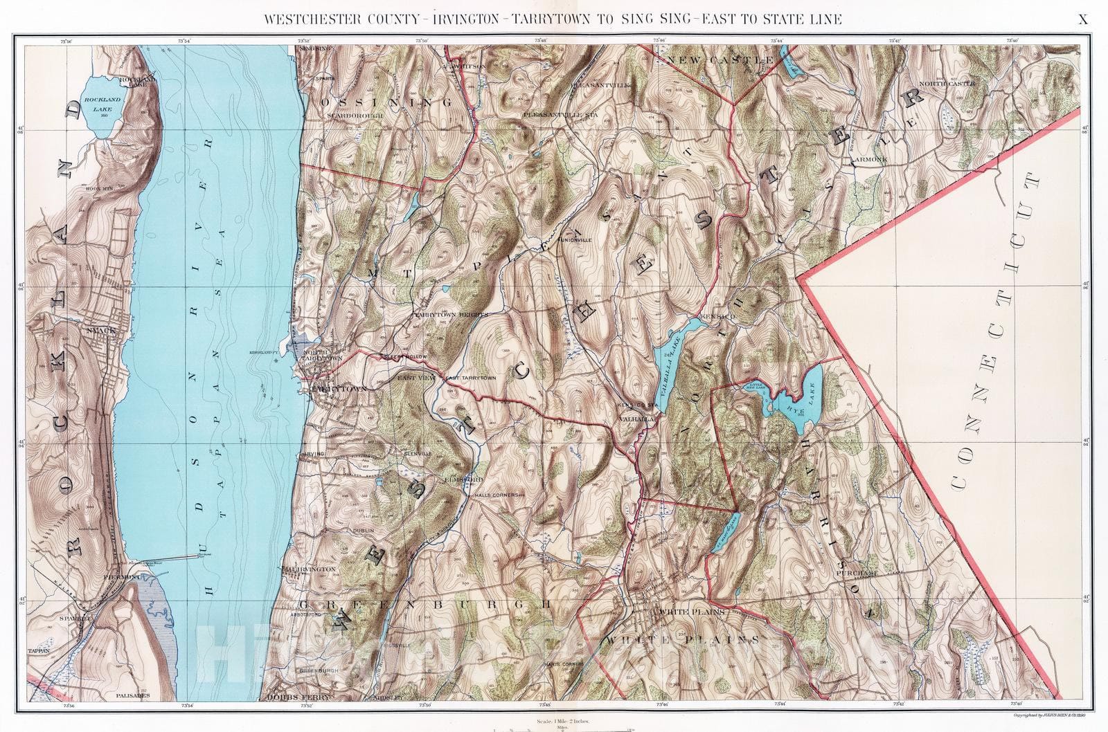 Historic Map : City Atlas - 1891 Westchester Co, Irvington-state line. - Vintage Wall Art