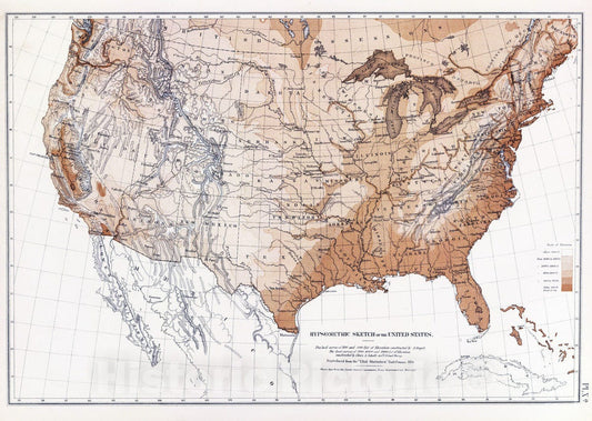 Historic Map : Statistical Atlas - 1874 Hypsometric sketch US. - Vintage Wall Art