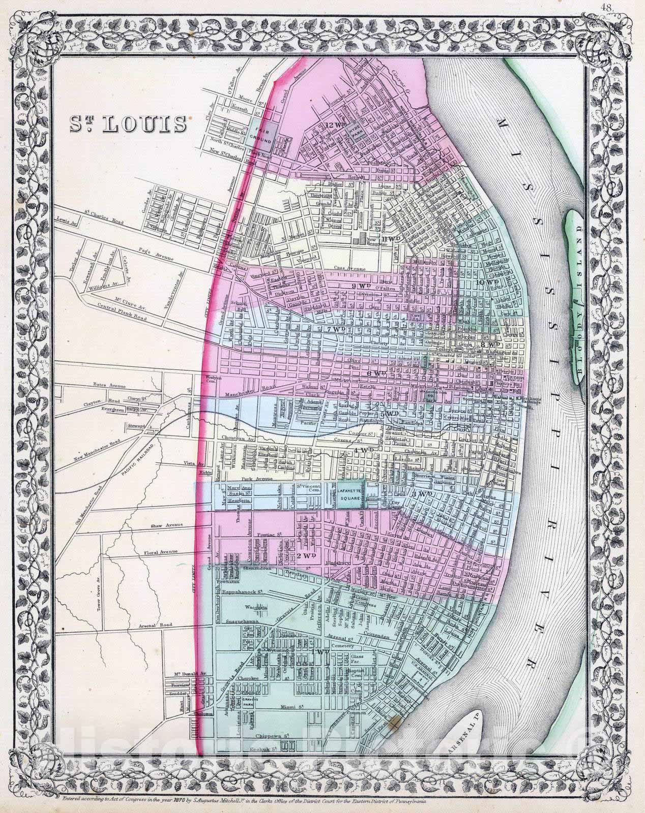 Historic Map : 1870 St. Louis. - Vintage Wall Art